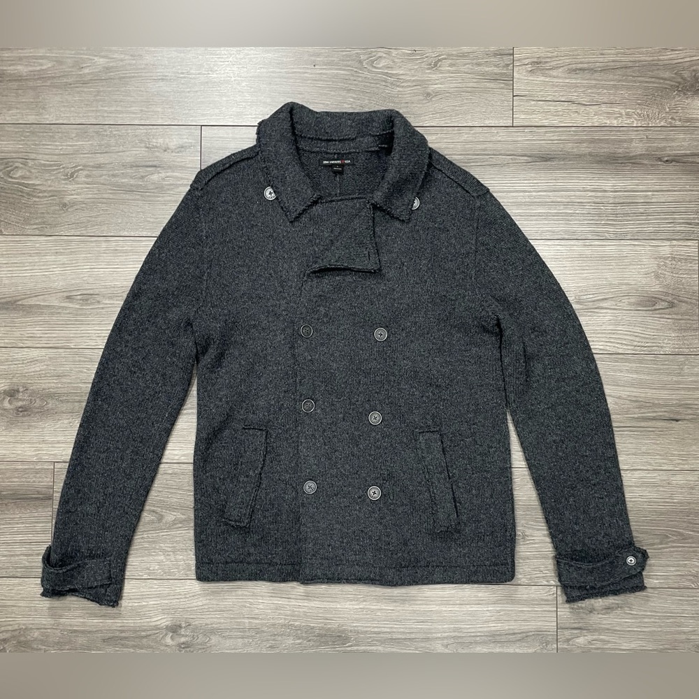 John Varvatos double breasted sweater. Size L 80% Wool 20% Polyester Brown